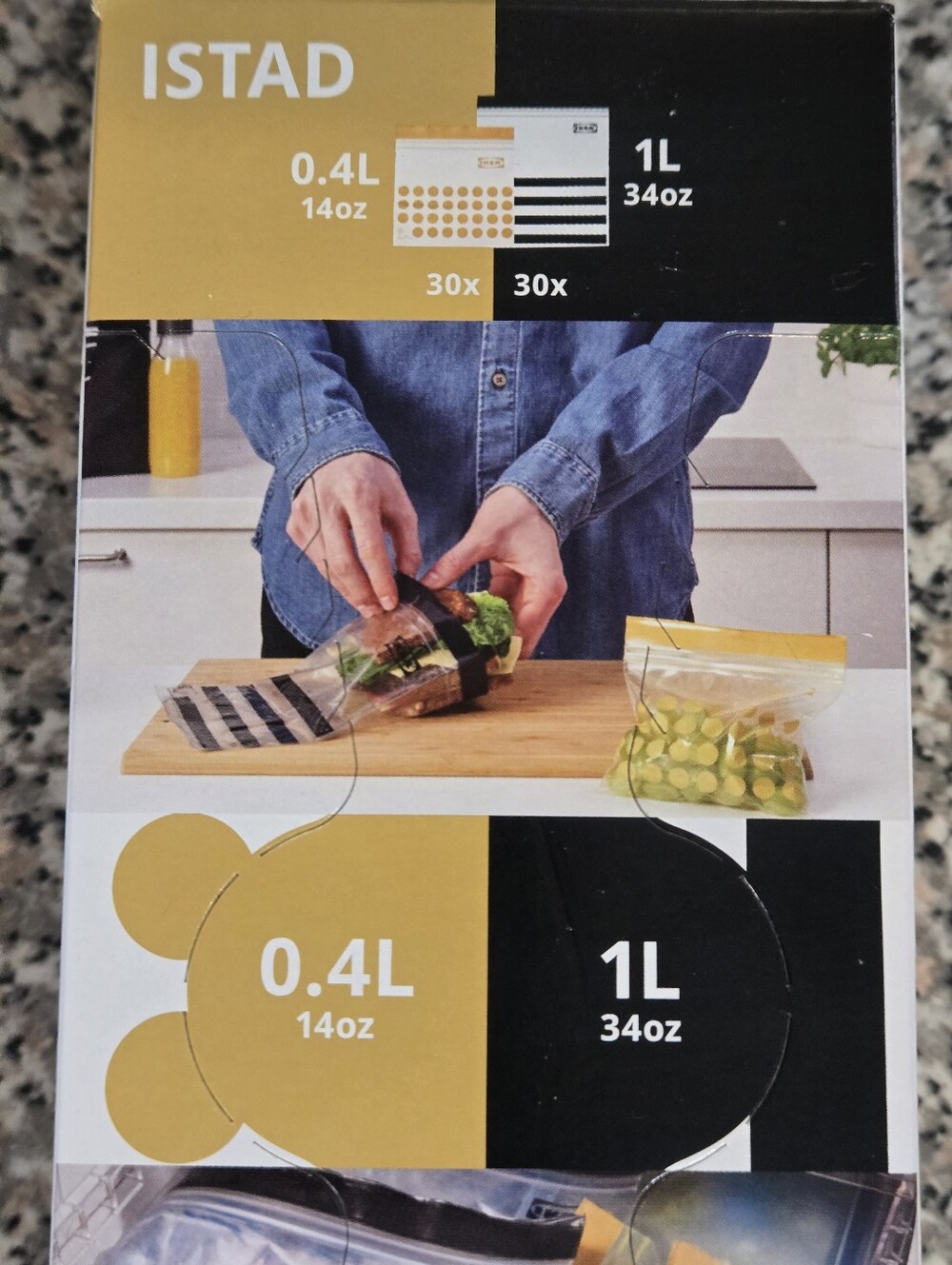 IKEA ISTAD Reusable Sealable Bags in Yellow and Black